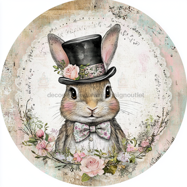 Easter Sign, Bunny in Top Hat, DCO-12827, Sign For Wreath, 10